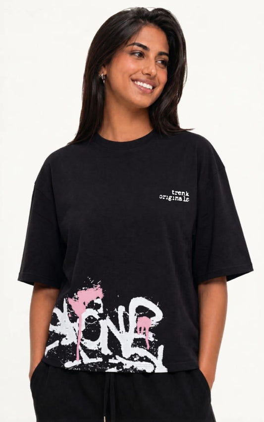 Double print boxy fit black - girls